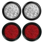Partsam 2pcs Red+2pcs White 4″ Round 12 LED Stop Tail Turn Signal Backup Fog Reverse Marker Light Universal(Total of 4 pcs)