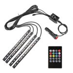 Minger Car LED Strip Light,4pcs DC 12V Multi-color Car Interior Music Light LED Underdash Lighting Kit with Sound Active Function and Wireless Remote Control, Included Car Charger