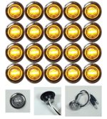 20 NEW LONG HAUL 3/4″ CLEAR/AMBER LED CLEARANCE MARKER BULLET MARKER LIGHTS W CONNECTOR ENDS AND 316 SS TRIM RING