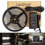 LEDMO SMD 2835 LEDs Waterproof Flexible LED Strip Lights, DC 12V LED Light Strips, 300 Units, Cool White 6000K, 15 Lumen/LED, LED Tape with a 12V 5A (60W) Power Supply