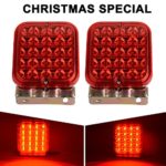 LED Clearance Trailer Lights Side Marker, AUTOSAVER88 2PCS WATERPROOF & ANTI-SHOCK [20-LEDs] Square Turn Signal Brake Tail Light Red 12V