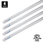 Hyperikon T8 T10 T12 LED Light Tube, 8FT, 36W (75W equivalent), 4000K (Daylight Glow), 3800 Lumens, Frosted Cover, Dual-Ended Power, UL-Listed – (Pack of 4)