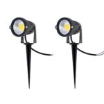 Familite Outdoor Waterproof Decorative Spotlight-10W COB LED Landscape Path Light AC/DC 12V with Spiked Stand, Pack of 2 (Warm White 2600-2800K)