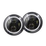 uxcell 2pcs 7″ Round Black 45W LED Projector Headlight H4 H13 High Low Beam Headlamp Bulb Turn Signal DRL Halo Ring Angel Eye For Jeep Wrangler AM General Hummer