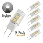 Bqhy G8 Bi-pin LED Bulb 2 Watts Daylight 6000K 20W Equivalent T4 G8 Base Halogen LED Replacement Bulb for Under-cabinet Accent Puck Light Desk Lamp Lighting (pack-5)
