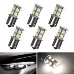 AUTOSAVER88 6pcs 1156 13-SMD Super Bright White LED Bulbs for Replacement of Turn Signal Light Car Back up Parking Tail Light 5050 6500K 12V 1129 1141