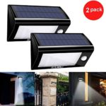 Solar Powered Security Floodlights- Set of 2- Motion Activated Lights- Wireless Outdoor Light- 32 Ultra Bright LEDs- Peel and Stick- Best for Patio, Garden, Path, Pool, Yard, Deck (Black) (2)