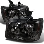 Chevy Suburban Avalanche Tahoe Smoked Smoke Dual Halo Ring LED DRL Projector Replacement Headlights