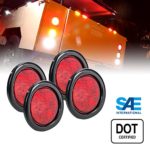 4pc OLS 4 Inch Round RED LED Trailer Tail Lights – Turn Stop Brake Trailer Lights for RV Trucks (DOT Certified, Grommet & Plug Included)