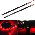 Partsam 2pcs Car Interior Under Dash Floor Decorative LED Lights Strip Red 2 x 12″ 15LED