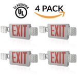 4 PACK – UL Listed- Single/Double Face LED Combo Emergency EXIT Sign with 2 Head Lights and Back Up Batteries- US Standard Red Letter Emergency Exit Light