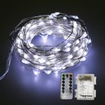 WERTIOO Battery String Lights with Remote Control,33FT 100LEDs,8 modes,Waterproof Battery Powered LED Starry String Lights Indoor/Outdoor Rope Lighting for Bedroom,Christmas Parties(10m,White)