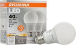 SYLVANIA, 40W Equivalent, LED Light Bulb, A19 Lamp, 2 Pack, Soft White, Energy Saving & Longer Life, Value Line, Medium Base, Efficient 6W, 2700K