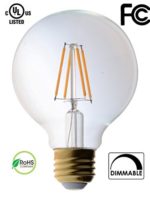 6 Pack Bioluz LED Clear Dimmable Filament LED G25 Globe 40 Watt Replacement (Uses 4.5 Watts) Warm White (2700K) LED Light Bulb 470 Lumens UL Listed & Great Vanity Bulbs
