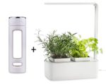 iRSE Tea Infuser bottle and Indoor Garden LED light hydroponics technology, grow fresh herbal tea, healthy growing organic plants and on go 14 oz tumbler with strainer (White Bottle + Indoor Garden)