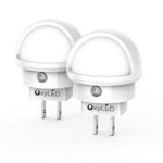 OxyLED N02 LED Night Light, Plug-in Wall Light with Dusk to Dawn Sensor, 0.5W White Light with Bedroom Bathroom Kitchen Hallway Kids Baby Nursery 360 Degree Rotating Head (2-pack)