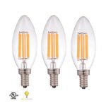 6-Watt LED Filament Candelabra Light Bulbs, 3 Pack – Repalces 60 Watt Incandescent – Warm White, E12 Base, 2700K, UL-Listed – By Solray Bulbs