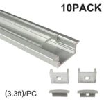 inShareplus 3.3FT/1M LED Aluminum Channel 0.48in Width (12mm Inner) U Type Flush Mount with Clear Transparent Cover, End Caps and Mounting Clips for LED Strip Light (Silver, 10Pack)