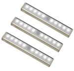 AICase 10 LED Wireless Battery Powered Motion Sensor Lights, DIY Stick-on Anywhere Portable Intelligent Night Light Bar with Magnetic Strip for Cabinet/ Drawer/ Stairs/ Step/ Hotel Closet Etc (3 Pack)