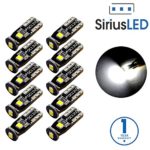 SiriusLED Extremely Bright 3030 Chipset LED Bulbs for Car Interior Dome Map Door Courtesy License Plate Lights Compact Wedge T10 168 194 2825 Xenon White Pack of 10