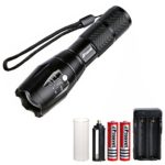 Prosvet A100 CREE XML T6 LED 1200 Lumens Portable Zoomable Tactical Flashlight – Rechargeable 18650 Batteries and Dual Charger Included – Water Resistant Flashlight Torch