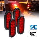 4pc 6 Inch Oval LED Trailer Tail Lights – RED Turn Stop Brake Trailer Lights for RV Trucks (DOT Certified, Grommet & Plug Included)