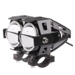 ALLOMN CREE U7 Motorcycle LED Headlight, 2 Pack Driving DRL Fog Light-Spotlight with White Angle Eyes Light Ring, 3 Modes High/Low/ Strobe