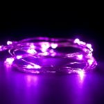 Top-Longer Micro LED 20 Super Bright Color Lights Battery Operated on 6 Ft Long Silver Color Ultra Thin String Wire-2 Sets (Purple)