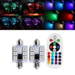 SHANHAI 1.2W 12V Car Lights Bulb Memory/ Infrared function Remote Controlled Car Interior Dome Lights 5050W SMD Led Lights with Super Bright Multiple Colors Light 36mm, Set of 2
