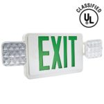 TORCHSTAR ALL LED Dual/Single Face Combo EXIT Sign and Emergency Light – Green Letter w/ Dual Square Head Lights and Rechargeable Battery Backup – US Standard Double Face Lighted EXIT Sign EL07