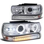 Chevy Tahoe Suburban Clear LED Halo Projector Headlights+LED Bumper Lights