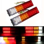 AMBOTHER 2x 20-LED Car Truck LED Trailer Tail Lights Turn Signal Reverse Brake Light, Stop Rear Flash Light Lamp, DC12V 24V Red-Amber-White, Waterproof IP65 (Pack of 2)