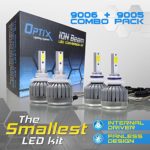 Optix 120W 12000LM LED Headlight Conversion Kit – 9006 HB4 and 9005 HB3 Low / High Beam Combo – 4pcs Bulb Set – 6000K 6K Diamond White – Premium Epistar COB Chip – Fanless All-In-One Design