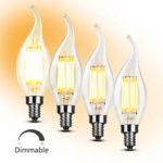 SooFoo E12 Candelabra Base 6W Dimmable COB LED Filament Flame Tip Candle Light Bulb,2700K Warm White 600LM,60W Incandescent Replacement,4 Pack