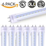 6 Pack T8 LED Tube Light 4ft 48″, 18W, 5000K Kelvin Day Light, 2000 Lumens, Works WITH or without a Ballast! Fluorescent Replacement Lamp, Clear Cover, UL, ETL, DLC Plug and Play, 2 Sided Connection