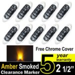 10 Pcs TMH Mini Side Led Marker ( QR Model ) Smoked Lens Amber Light + Chrome Bezel, Universal LED Clearance Markers Truck Trailer Boat ATV Marine Marker lights, side marker lights