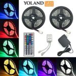 LED Strip Lights Kit, Yoland Waterproof SMD 5050 RGB 14Ft/4.8M(7Ft2Reels) 144LEDs with 44Key Remote Controller and Power Supply for Holiday Party Decorators