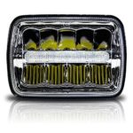 GENSSI Square LED Headlight 7×6 5×7 Chrome Reflector Sealed Beam Replacement (Pack of 1)