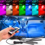 4pcs Car Interior Decoration, NERLMIAY Atmosphere Light-LED Car Interior Lighting Kit with 7 Color, Waterproof, Interior Atmosphere Neon Lights Strip for Car