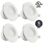 4 PACK 4″LED Recessed Downlight with Junction Box, 7W (60W Equivalent)Dimmable LED Ceiling Light Fixture, IC-Rated & Air Tight, Wet Location, 2700K Soft White, UL-listed, 5 Years Warranty
