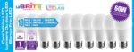uBRITE A19 LED Light bulb, Cool White 5000K 8W (60 Watt Equivalent) 10 – Pack