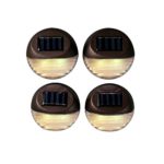 Set of 4 Super Bright Round Brown Security Solar Water Resistant Fence Lights Best for Fences, Patios, Decks, Walkways, and Gardens
