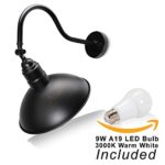 14″ Black Barn Light Fixture with Adjustable 19 3/4″ Gooseneck Arm and 9W A19 LED Bulb Included – 800 lumens – Indoor/Outdoor Use – Sign Lighting – LED Wall Lamps (3000K Warm White)