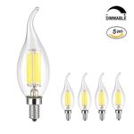 Acidea 6W Dimmable LED Filament Candle Light Bulb, 6000K Daylight (Cool White) 600LM, E12 Candelabra Base Lamp, C35 Flame Shape Bent Tip, 60W Incandescent Equivalent, 5Pack