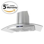 Cosmo 36 in. Ducted Wall Mount Range Hood with Tempered Glass Visor, LCD Display Touch Control Panel Wall Mounted Kitchen Vent Cooking Fan Range Hood with Permanent Filters and LED Lighting