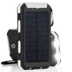 Solar Charger, Tagital Solar Power Bank 12000mAh External Backup Battery Pack Dual USB Solar Panel Charger with 2 LED Light Carabiner Compass Portable for Emergency Outdoor Camping Travel (White)