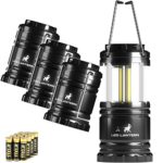 MalloMe 350 Lumen SUPER BRIGHT 4 Pack Portable Outdoor LED Camping Lantern Flashlights with 12 AA Batteries (Black, Collapsible)