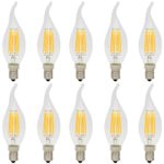 10 Pack 6W Dimmable LED Filament Candle Light Bulb, 2700K Warm White 600LM, E12 Candelabra Base Lamp, Clear Glass Cover, 60W Incandescent Replacement