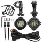 TOPPOWER 40W Motorcycle LED Auxiliary Fog Light Kits Spot Driving Lamps with Protect Guards Wiring Harness For for BMW R1200GS F800GS Adventure (1Set)