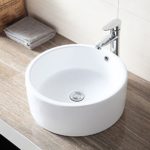 Round Ceramic Vessel Sink Bowl White Porcelain Bathroom Basin w/Pop Up